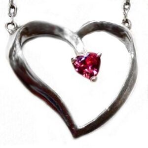 RED ENVELOPE PINK SAPPHIRE  925 STERLING SILVER HEART IN HEART PENDANT NECKLACE